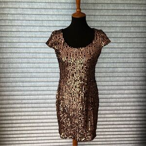 Snap Brown Sequin Short-Sleeve Dress - Size M